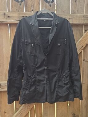 Y2K Crash & Burn, Distressed black Utility Field Jacket, 100% Cotton